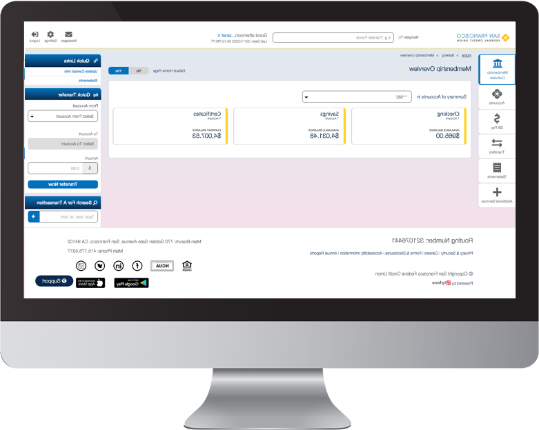 Desktop Online Banking platform